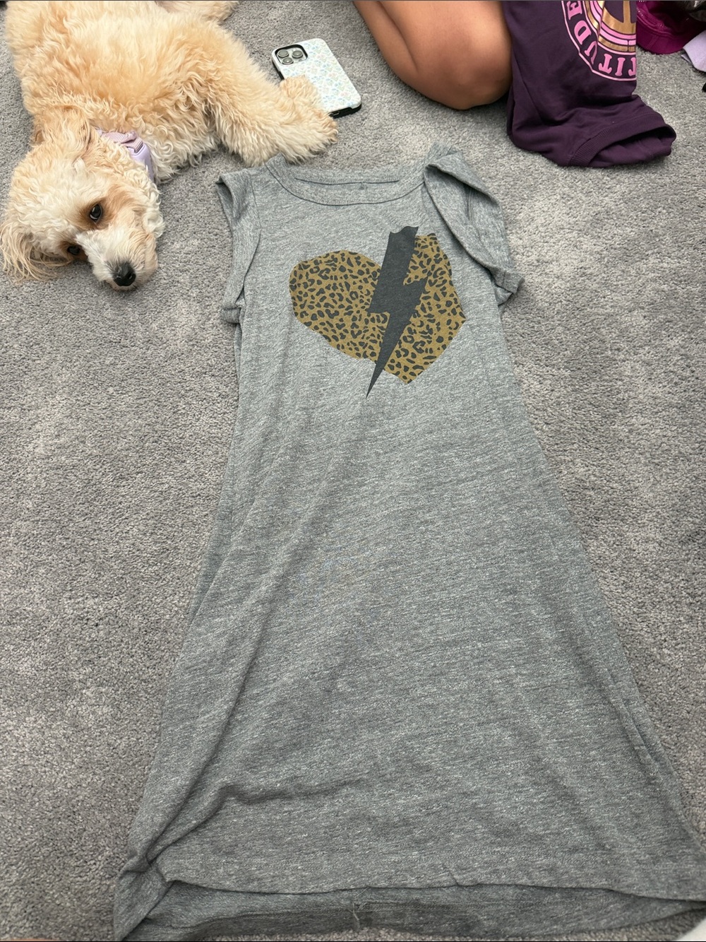 Chaser Gray Midi Dress with Leopard Heart and Lightning Bolt